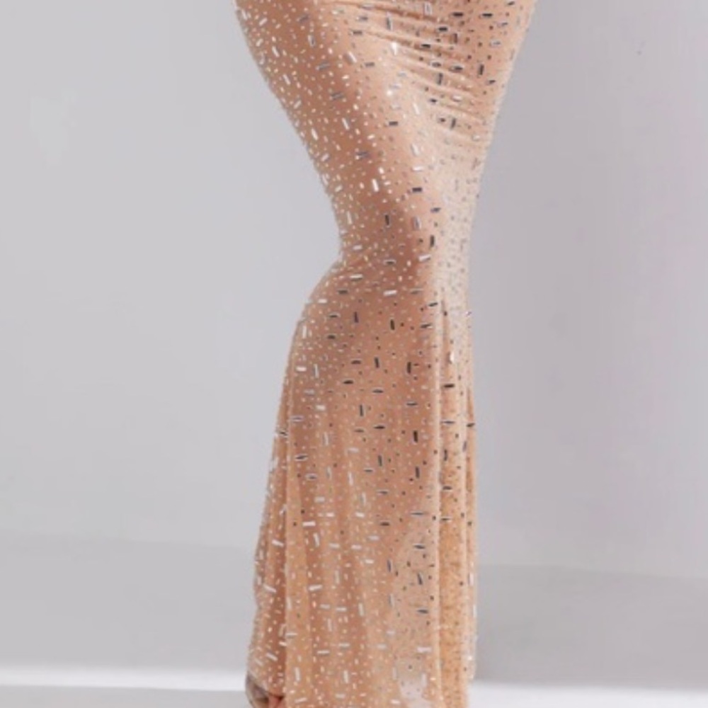 Chiara Sheer Embellished V-Waist Gown Skirt in Almond - Picture 6 of 14